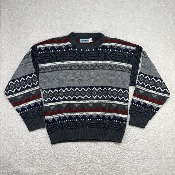 Vintage Jason Daniels Mens L Knit Fair Isle Jumper Sweater Made In USA Grandpa - Picture 1 of 6